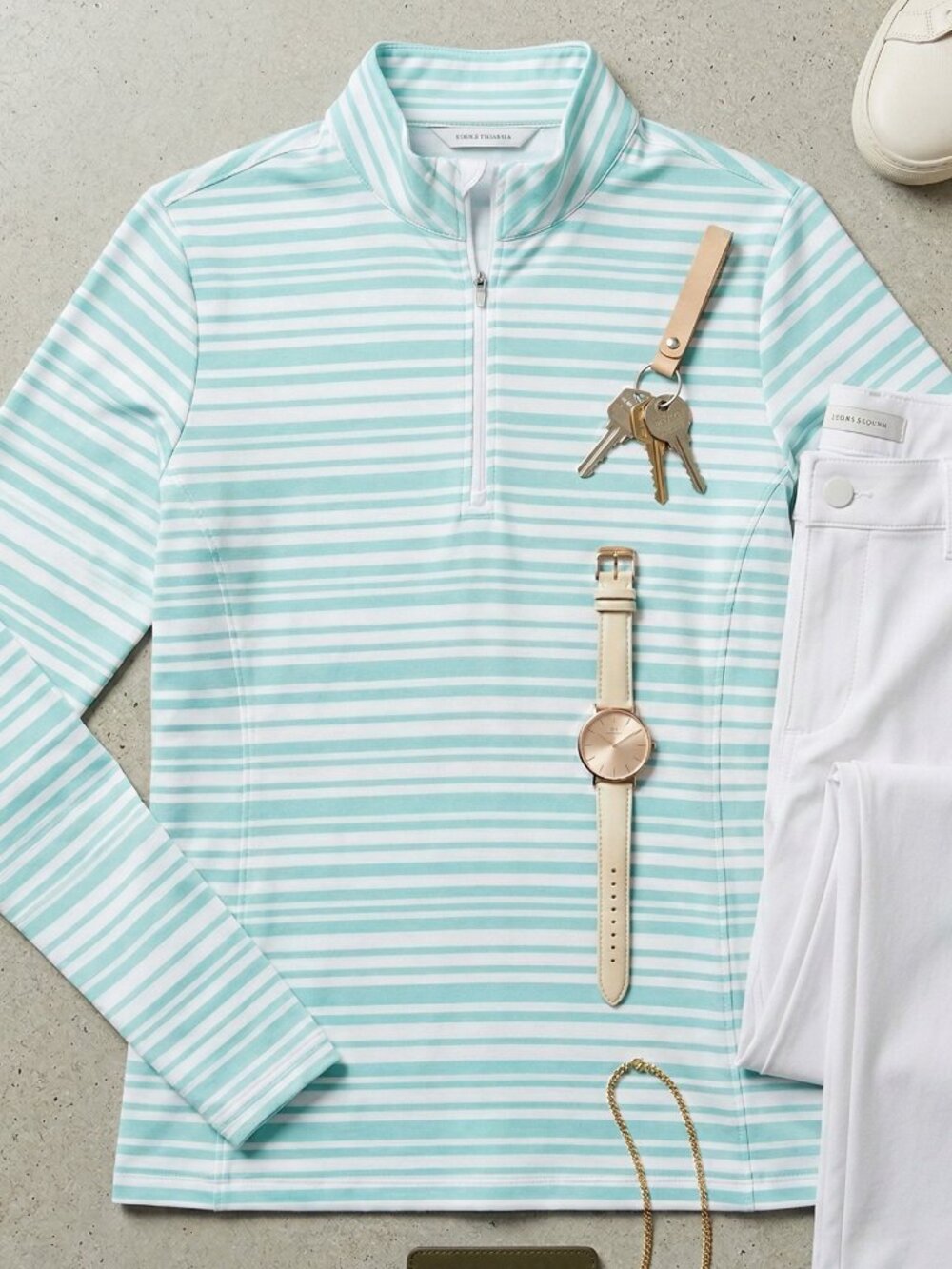 Peter Millar Sun Protection Striped 1/4 Zip Pullover | Light Blue | Large